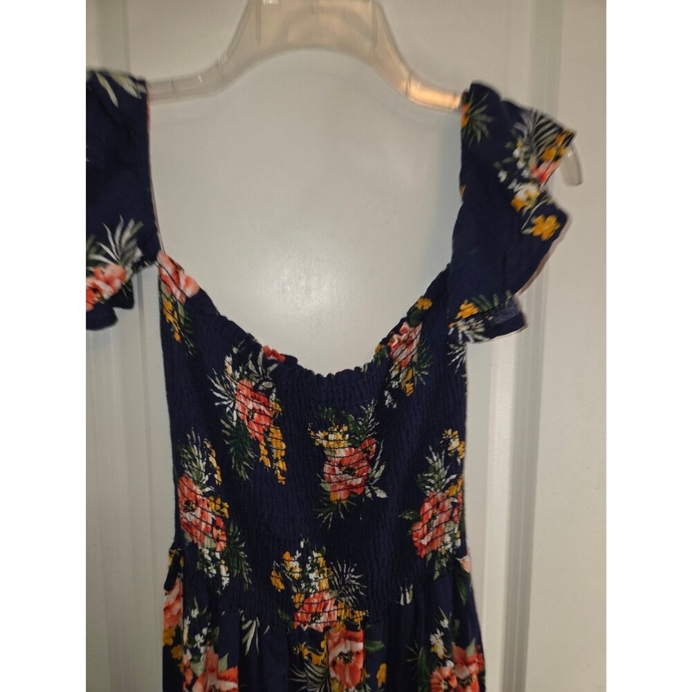 Adam Levine Navy Floral Rayon Strapless Cap Sleeve Midi Dress - Picture 5 of 11